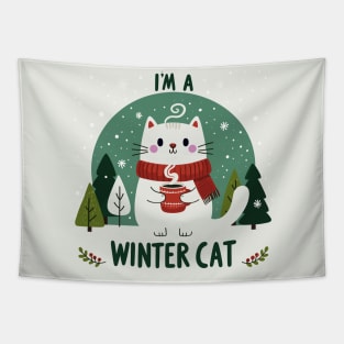 Cute Cat with Chocolate in Snowy Background - I Am a Winter Cat Tapestry