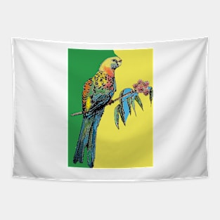 Rosella Parrot Watercolor Painting on Green Tapestry