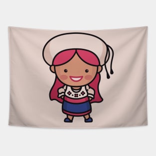 Cute Ecuadorian Girl in Traditional Clothing Cartoon Tapestry