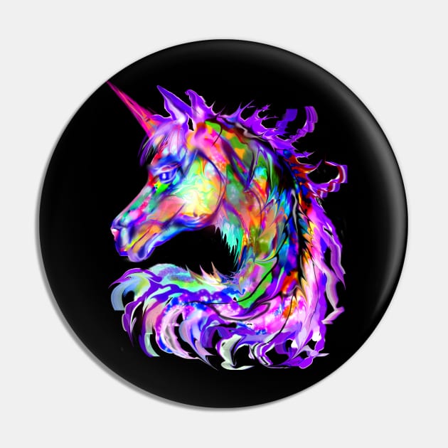 Colorful rainbow psychedelic Beautiful Cute Unicorn Head Magical Fantasy Art Pin by starchildsdesigns