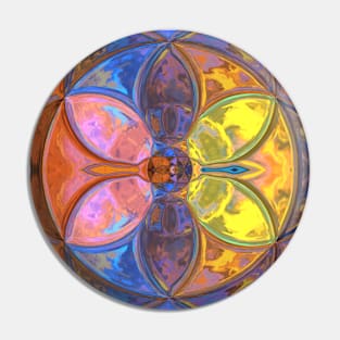 Mosaic Kaleidoscope Flower Orange Blue and Yellow Pin