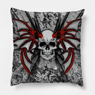 Flying Devils Skull with Bat Wings Pillow