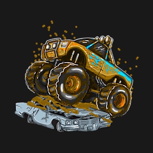 Monster Pick Up Truck Crushing a Car Muddy T-Shirt