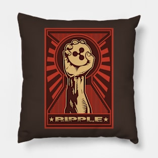 Ripple Coin: Propaganda style triumphant fist clutching a Ripple coin Pillow