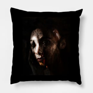 Monster, dark side in its protective state. Beautiful but dark, girl. Partially bald. Brown. Pillow