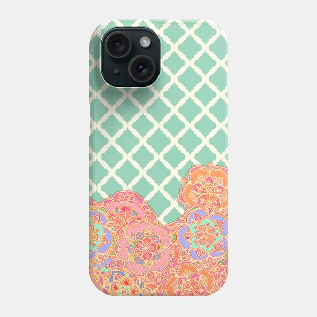 Floral Doodle on Mint Moroccan Lattice Phone Case by micklyn