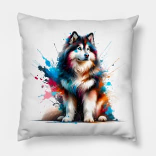Yakutian Laika in Expressive Colorful Splash Art Pillow