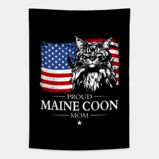 Proud Maine Coon Mom American Flag patriotic cat Tapestry