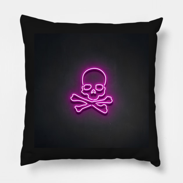 Neon Skull and Bones Pillow by ermeteke