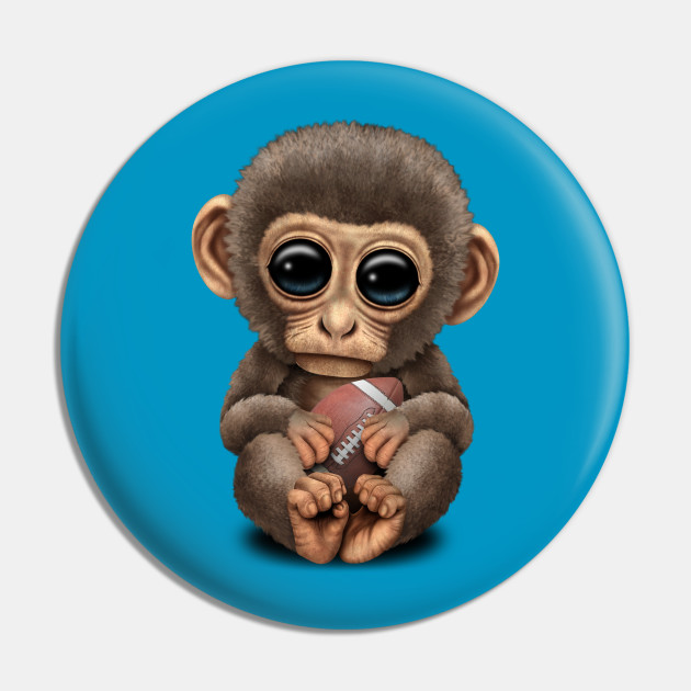 Cute Baby Monkey Playing With Football Football Pin Teepublic