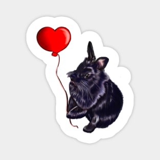 Bunny Rabbits newest Valentine Cute Ebony Lionhead bunny Rabbit love heart balloon. Valentines Day rabbit Magnet