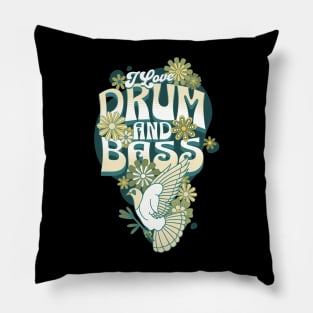 DRUM AND BASS  - I Love Retro Bird (Green/Blue) Pillow