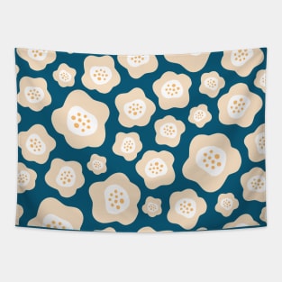 Funky Floral Pattern II in Peach and Dark Blue Tapestry