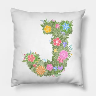 "J" Floral Letter Monogram Pillow