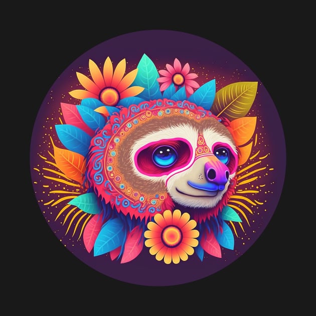 Ready for the Parade: Cute Sloth in Colorful Carnival Attir by ceemyvision