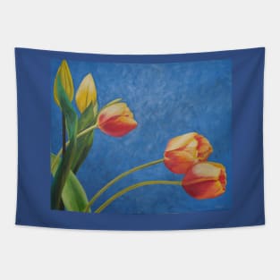 Tulip Sunshine on Blue Ground Tapestry