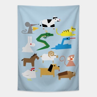 12 Chinese Zodiac Animals Cute Colorful Tapestry