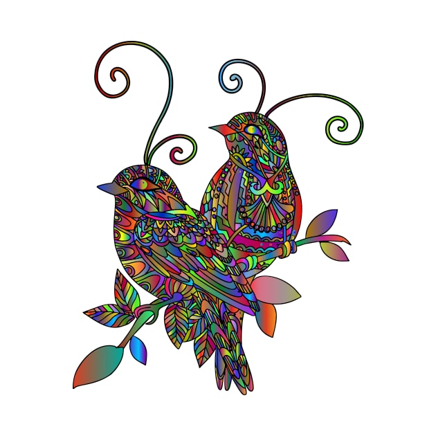 Colourful illustration of two sitting birds by Montanescu