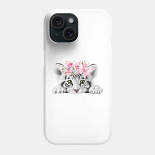 Cute Baby Tiger With Pink Flowers And Butterfly Phone Case