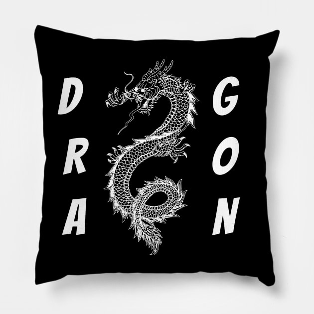 Majestic Dragon in White Lines" Pillow by Crystal6789