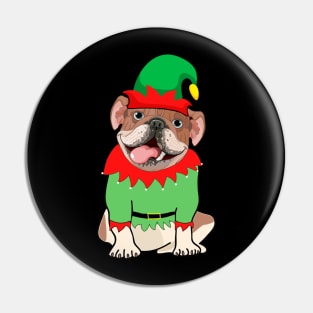 Bulldog In Elf Costume Christmas Pin