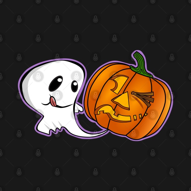 Funny Pumpkin Farting Kawaii Halloween Ghost by Redmanrooster