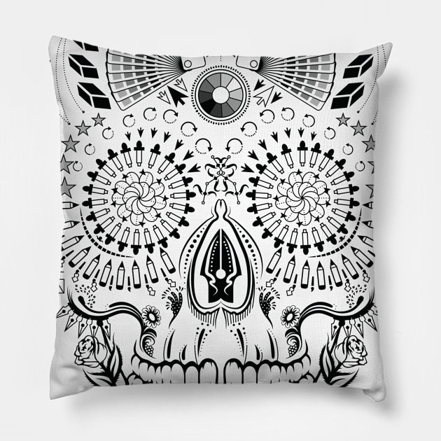 Illustrator Skull (Black) Pillow by SlothmanProphecies