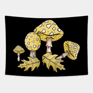 Mellow Colored Autumn Pattern with Oak Leaf and Mushroom - Toadstool Tapestry