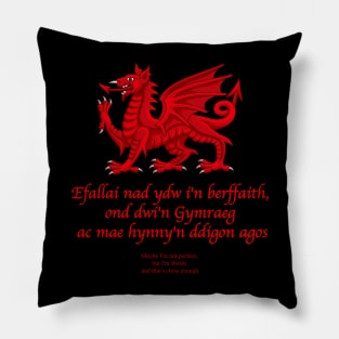 Efallai nad ydw i'n berffaith - Maybe I'm not perfect, but I'm Welsh and that's close enough Pillow