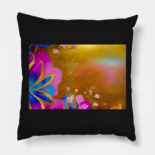 Pearlescent Pink Gold Flowers Pillow