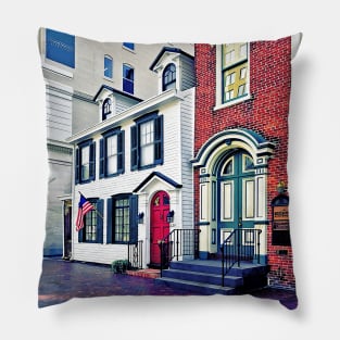 Harrisburg PA - Street With American Flag Pillow