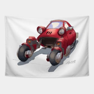 Future Retro Red Car Tapestry