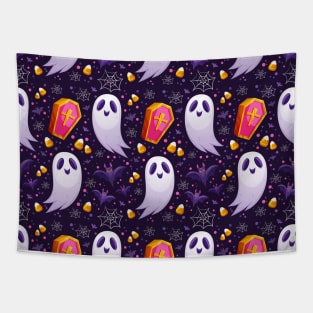 Ghosts Bats Candy Corn Fun Halloween Cute Spooky Design Tapestry