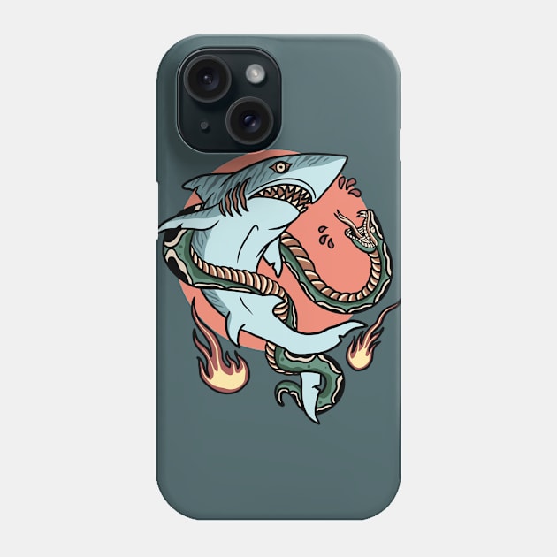 Vintage Tattoo Design Featuring Shark Versus Snake Phone Case by SLAG_Creative