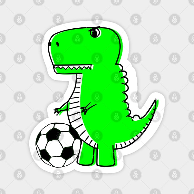 Green Dinosaur Loves Soccer Magnet by Braznyc