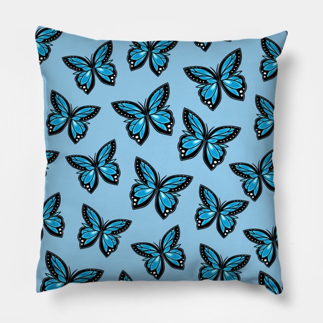 Blue Butterflies Pattern Pillow by dnlribeiro88