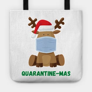 Quarantine-Mas Reindeer Christmas in Quarantine Reindeer Wearing a Mask During Quarantine Social Distancing Tote