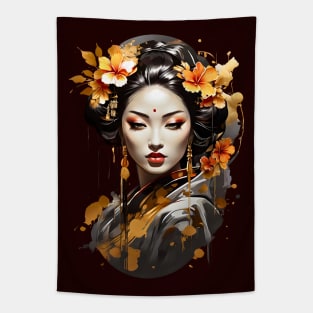 Japanese Geisha Oriental art retro vintage floral design Tapestry