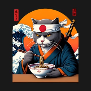 Samurai Cat Kanagawa Wave T-Shirt