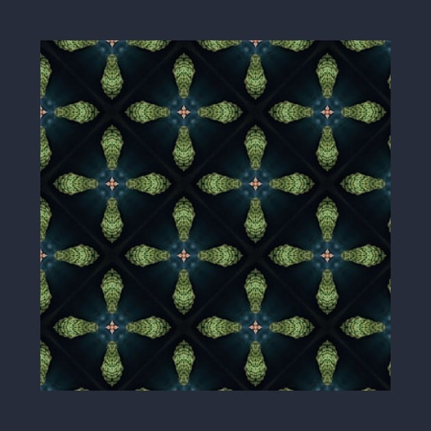 green and blue cross pattern on black background by Taya Johnston