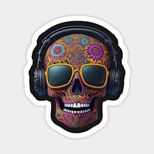 Funny Sugar Candy Skull With Headphones and Sun Glasses Magnet