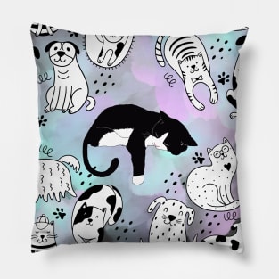 Black Cat and dogs Pillow