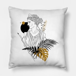 Artemis Greek goddess of the hunt, the wilderness, wild animals, the Moon, and chastity Pillow