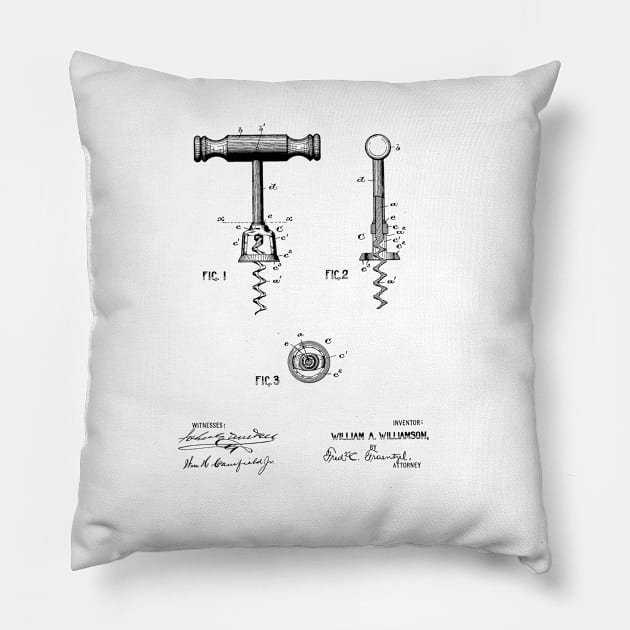 CORKSCREW VINTAGE PATENT DRAWING Pillow by skstring