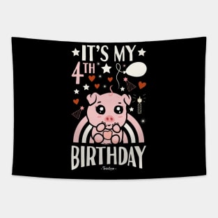 It's My 4th Birthday Pig Tapestry