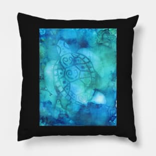 Sea Turtle in shades of blue and green Pillow