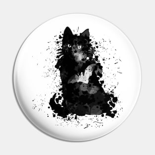 BEAUTIFUL BLACK CAT WATERCOLOUR MIXED MEDIA T-SHIRT Pin