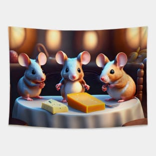 Mouse family at the dining table Tapestry