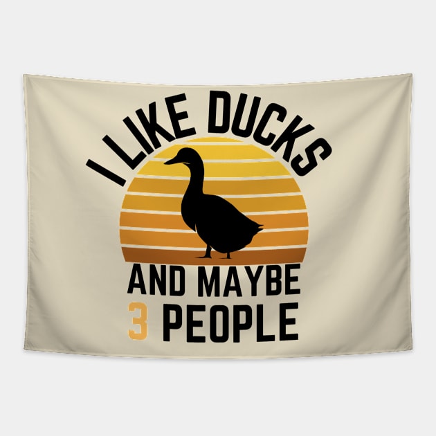 I like ducks and maybe 3 people: Sunset Retro Vintage Tapestry by GoodWills