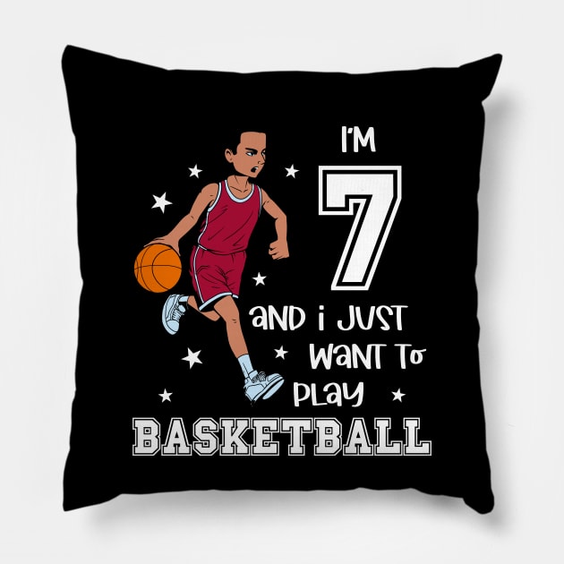 Boy plays basketball - I am 7 Pillow by Modern Medieval Design